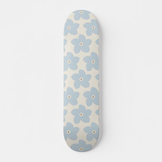 Skateboard Fleur Rétro Bleu Clair Et Crème (Devant)