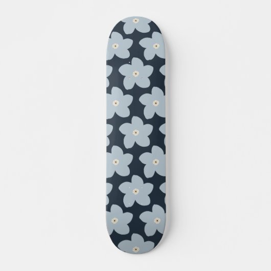 Skateboard Fleur Rétro Bleu Clair Et Navy (Devant)