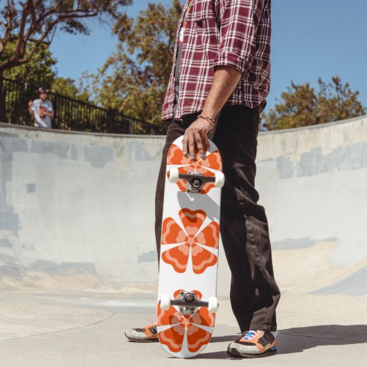 Skateboard Fleur Rétro Orange Stylisée (Extérieur 2)