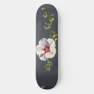 Skateboard Fleur rose feuilles vert pâle sur skis gris foncé