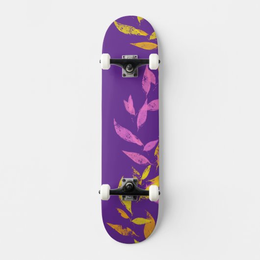 Skateboard Fleur rose jaune automne feuille (Recto)