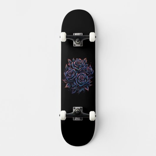Skateboard Fleur Rose noir foncé (Recto)