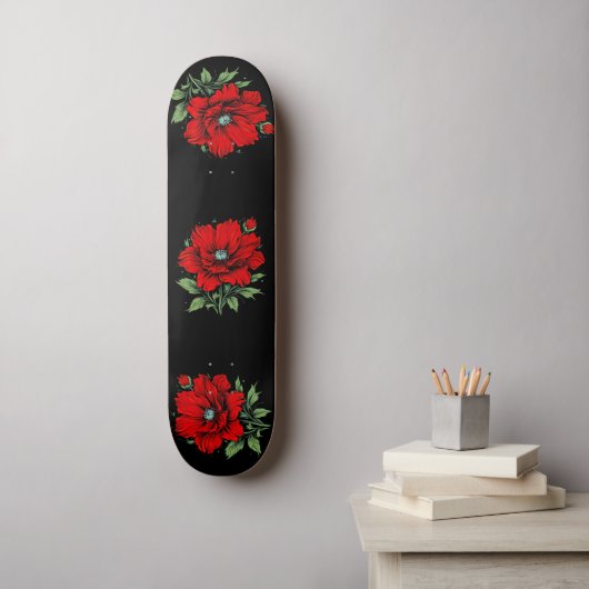 Skateboard Fleur rouge (Art mural)