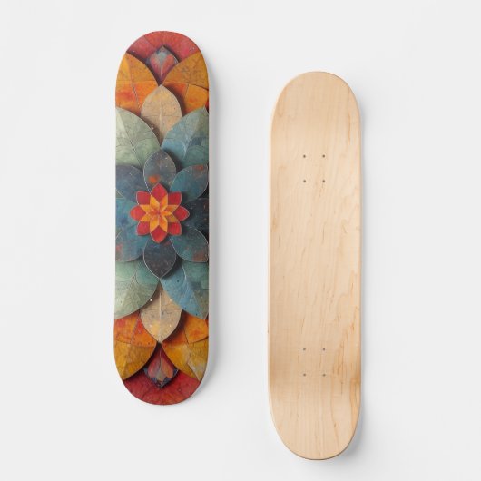 Skateboard Fleur texturée Mandala Art (Recto)