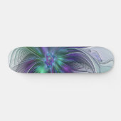 Skateboard Fleur verte abstraite moderne fractale violette (Horz)