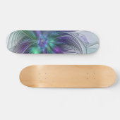 Skateboard Fleur verte abstraite moderne fractale violette (Horz)