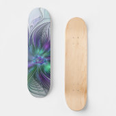 Skateboard Fleur verte abstraite moderne fractale violette (Recto)