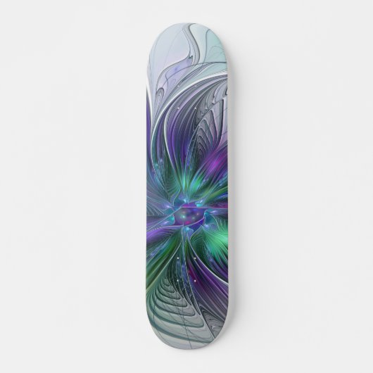 Skateboard Fleur verte abstraite moderne fractale violette (Devant)