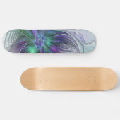 Skateboard Fleur verte abstraite moderne fractale violette (Horz)