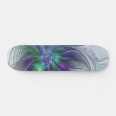 Skateboard Fleur verte abstraite moderne fractale violette (Horz)