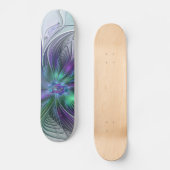 Skateboard Fleur verte abstraite moderne fractale violette (Recto)