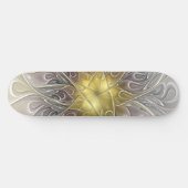 Skateboard Fleurir Avec Or Moderne Fleur Abstraite Fractale (Horz)