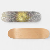 Skateboard Fleurir Avec Or Moderne Fleur Abstraite Fractale (Horz)