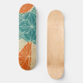 Skateboard Fleurs abstraites sarcelle, orange et chamois (Recto)