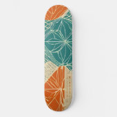 Skateboard Fleurs abstraites sarcelle, orange et chamois (Recto)