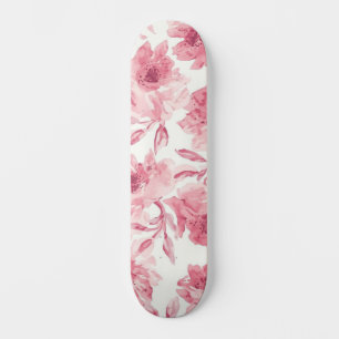 Skateboard Fleurs aériennes de couleur rose tendre peintes à 