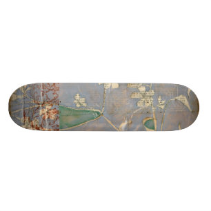 Skateboard Fleurs blanches sur l'arrière - plan de papier