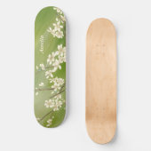 Skateboard Fleurs blanches vert printemps personnalisées en f (Recto)