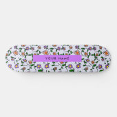 Skateboard Fleurs Colorées, Fond Bleu, Violet (Horz)