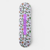 Skateboard Fleurs Colorées, Fond Bleu, Violet (Recto)