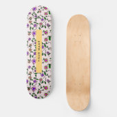 Skateboard Fleurs Colorées, Fond Rose, Jaune (Recto)