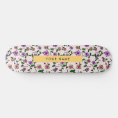 Skateboard Fleurs Colorées, Fond Rose, Jaune (Horz)