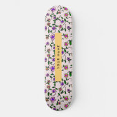 Skateboard Fleurs Colorées, Fond Rose, Jaune (Recto)