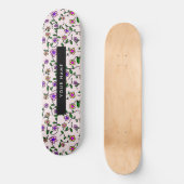 Skateboard Fleurs Colorées, Fond Rose, Noir (Recto)