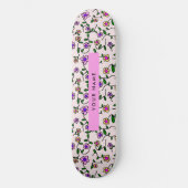Skateboard Fleurs Colorées, Fond Rose, Rose (Recto)