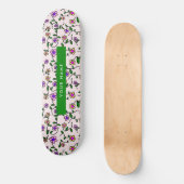 Skateboard Fleurs Colorées, Fond Rose, Vert (Recto)