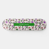 Skateboard Fleurs Colorées, Fond Rose, Vert (Horz)