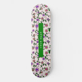 Skateboard Fleurs Colorées, Fond Rose, Vert (Recto)