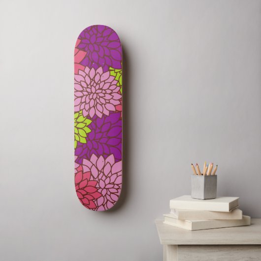 Skateboard Fleurs Dahlia, Fleurs Colorées, Motif Floral (Art mural)