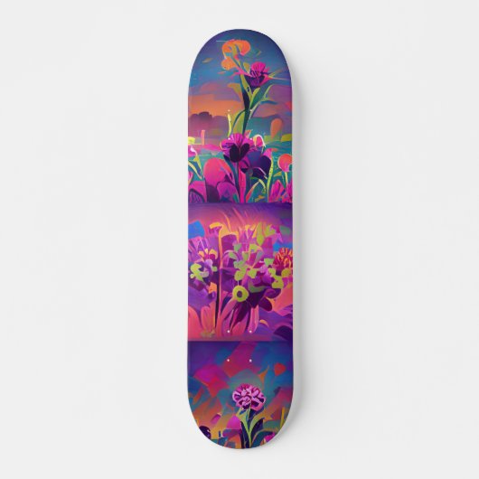 Skateboard Fleurs dans un champ coloré art numérique abstrait (Devant)