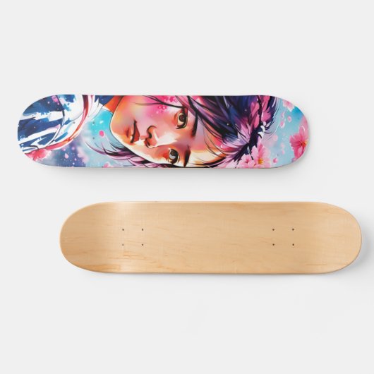 Skateboard Fleurs de cerises Japonaise fille japonaise (Horz)