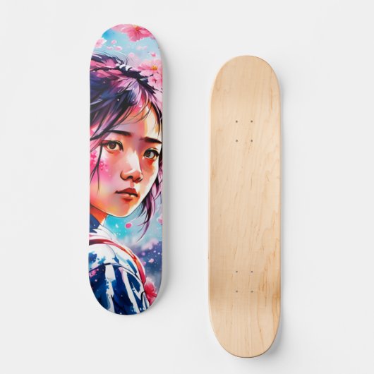 Skateboard Fleurs de cerises Japonaise fille japonaise (Recto)