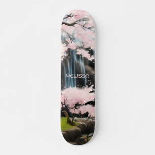 Skateboard Fleurs de cerisiers et cascade   Monogramme