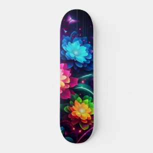 Skateboard Fleurs de néon brillantes et colorées/papillons