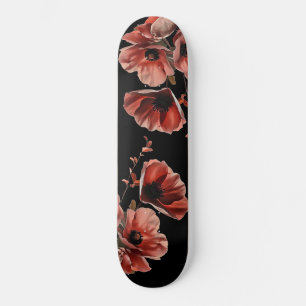 Skateboard Fleurs de pavot rouges noires