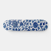 Skateboard fleurs de porcelaine bleu et blanc (Horz)