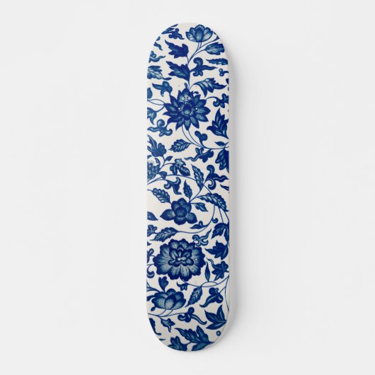 Skateboard fleurs de porcelaine bleu et blanc (Devant)