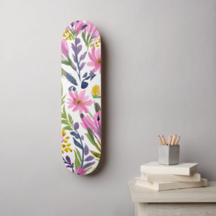 Skateboard Fleurs de printemps   Aquarelle florale pastel jol