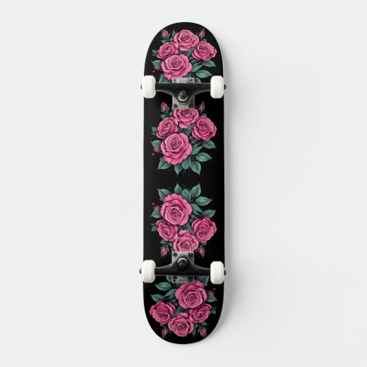 Skateboard Fleurs de rose rose (Recto)