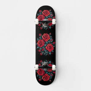 Skateboard Fleurs de rose rouge