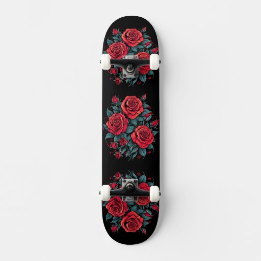 Skateboard Fleurs de rose rouge (Recto)