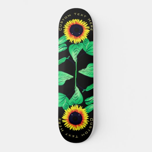 Skateboard Fleurs de soleil - Ajouter votre texte / Couleurs  (Recto)