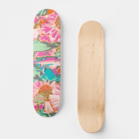 Skateboard Fleurs de soleil roses (Recto)