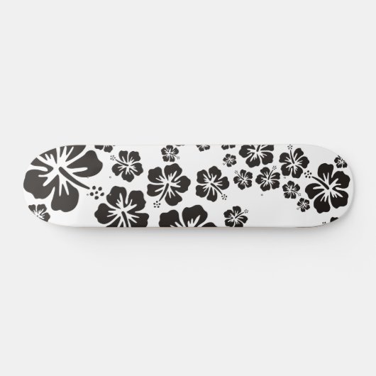 Skateboard fleurs d'hibiscus en noir (Horz)