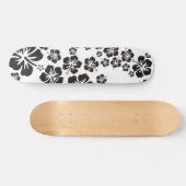 Skateboard fleurs d'hibiscus en noir (Horz)