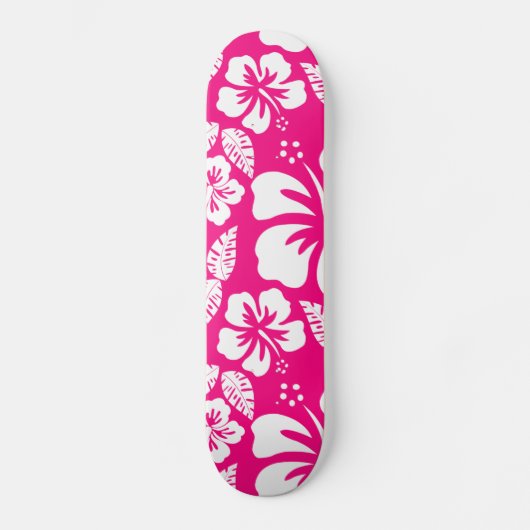 Skateboard Fleurs d'Hibiscus rose vif (Recto)